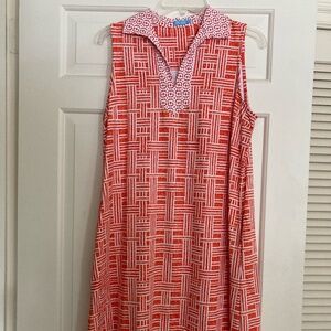 J McLaughlin Joanna Orange Coral Basketweave Nylon Shift Dress Sz. M